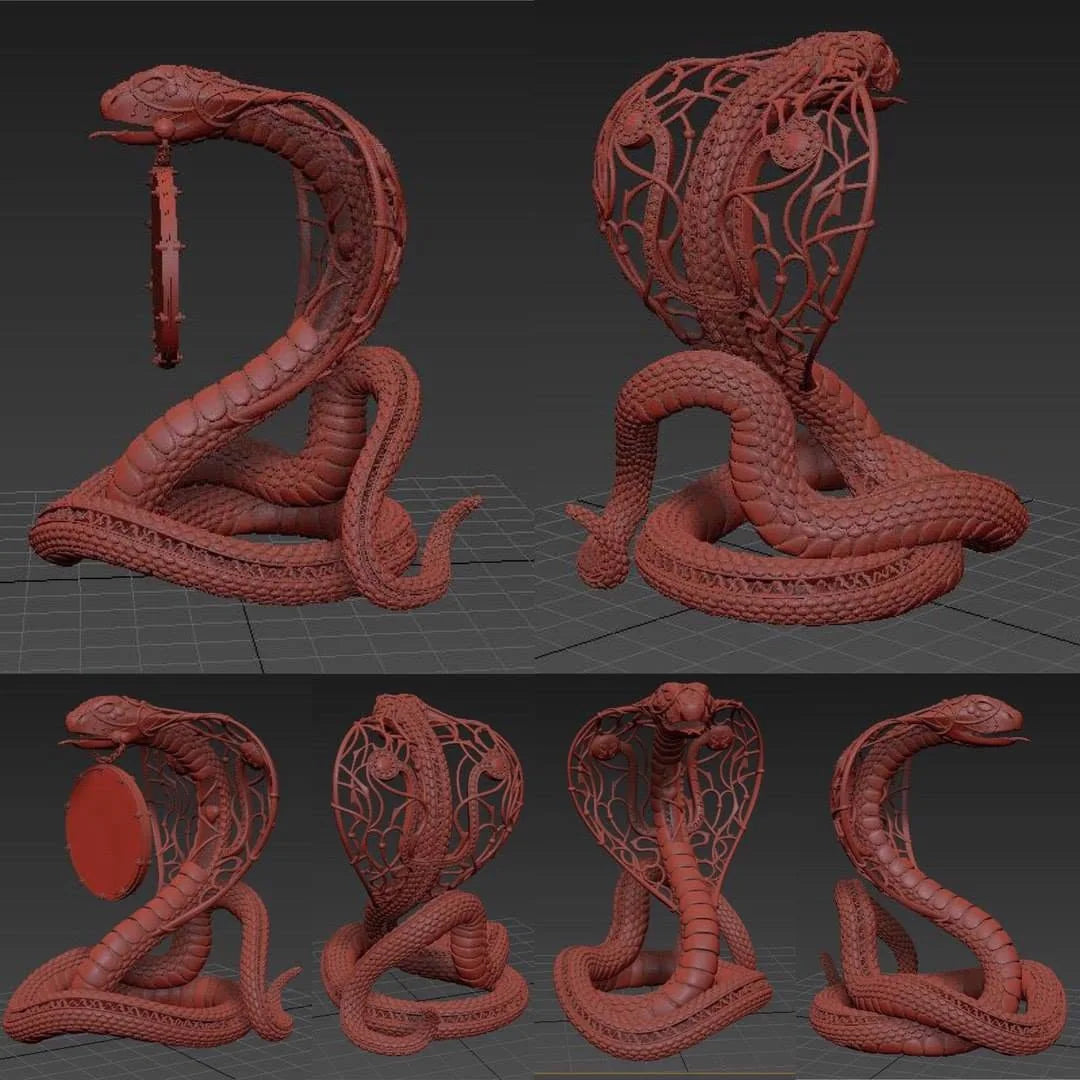 Rød digital 3D-model af slangestatuetten