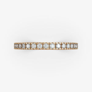 Alliancering med naturlige diamanter i 18 kt rosaguld, set oppefra