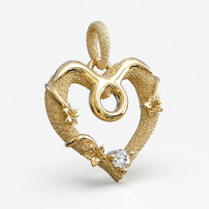 Tyren stjernetegnsvedhæng i 18 kt gult guld med diamant, hjerteformet design, produktfoto