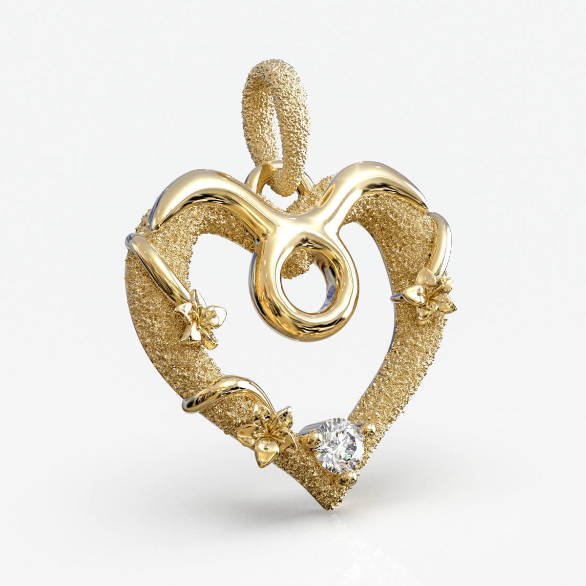 Tyren stjernetegnsvedhæng i 18 kt gult guld med diamant, hjerteformet design, produktfoto