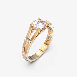 Forlovelsesring i 18 kt rosaguld med naturlig diamant, set i skrå vinkel