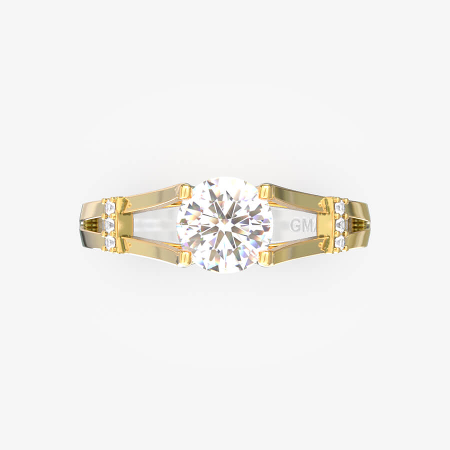 Forlovelsesring i 18 kt gult guld med naturlig diamant, set forfra