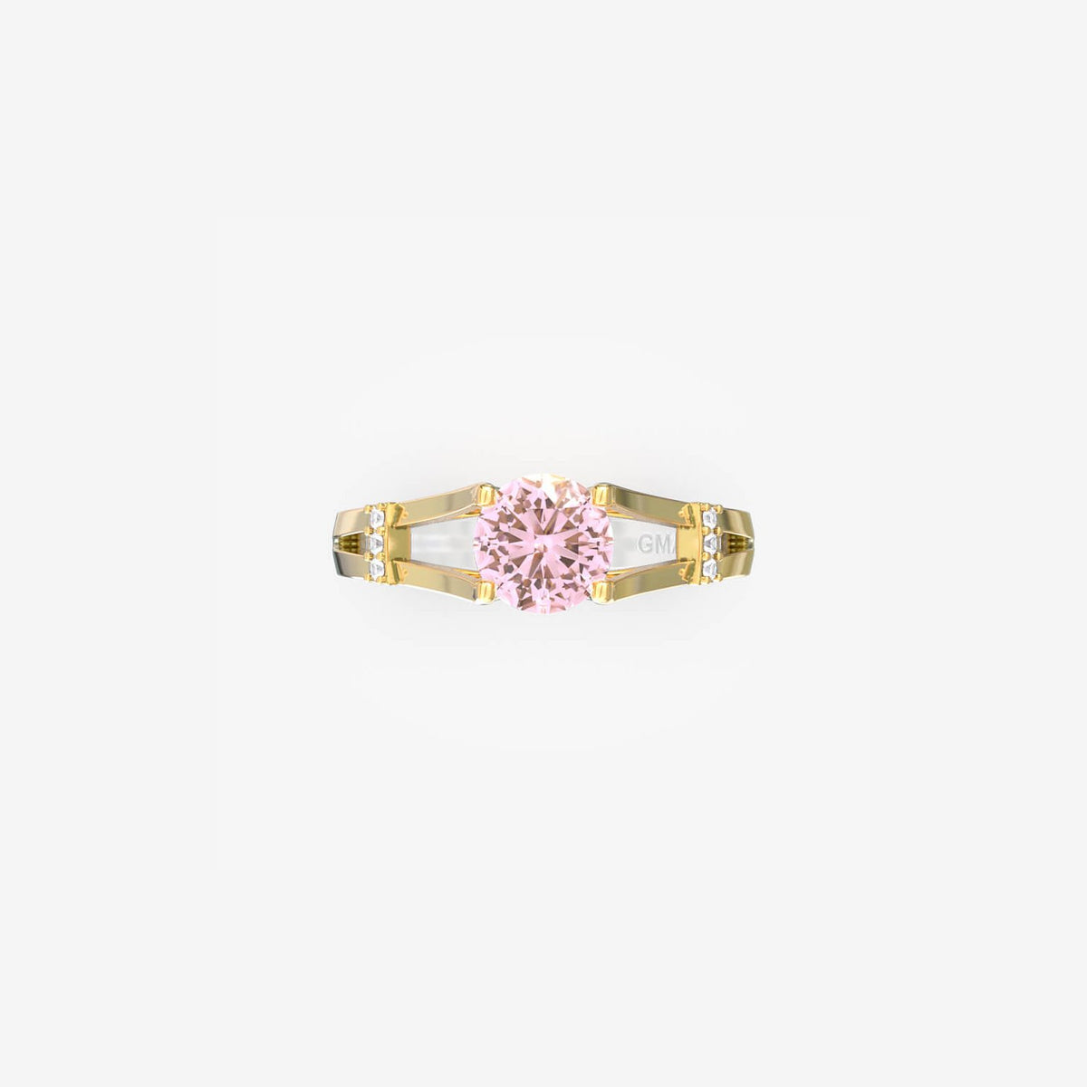 Forlovelsesring i 18 kt gult guld med morganit, set forfra
