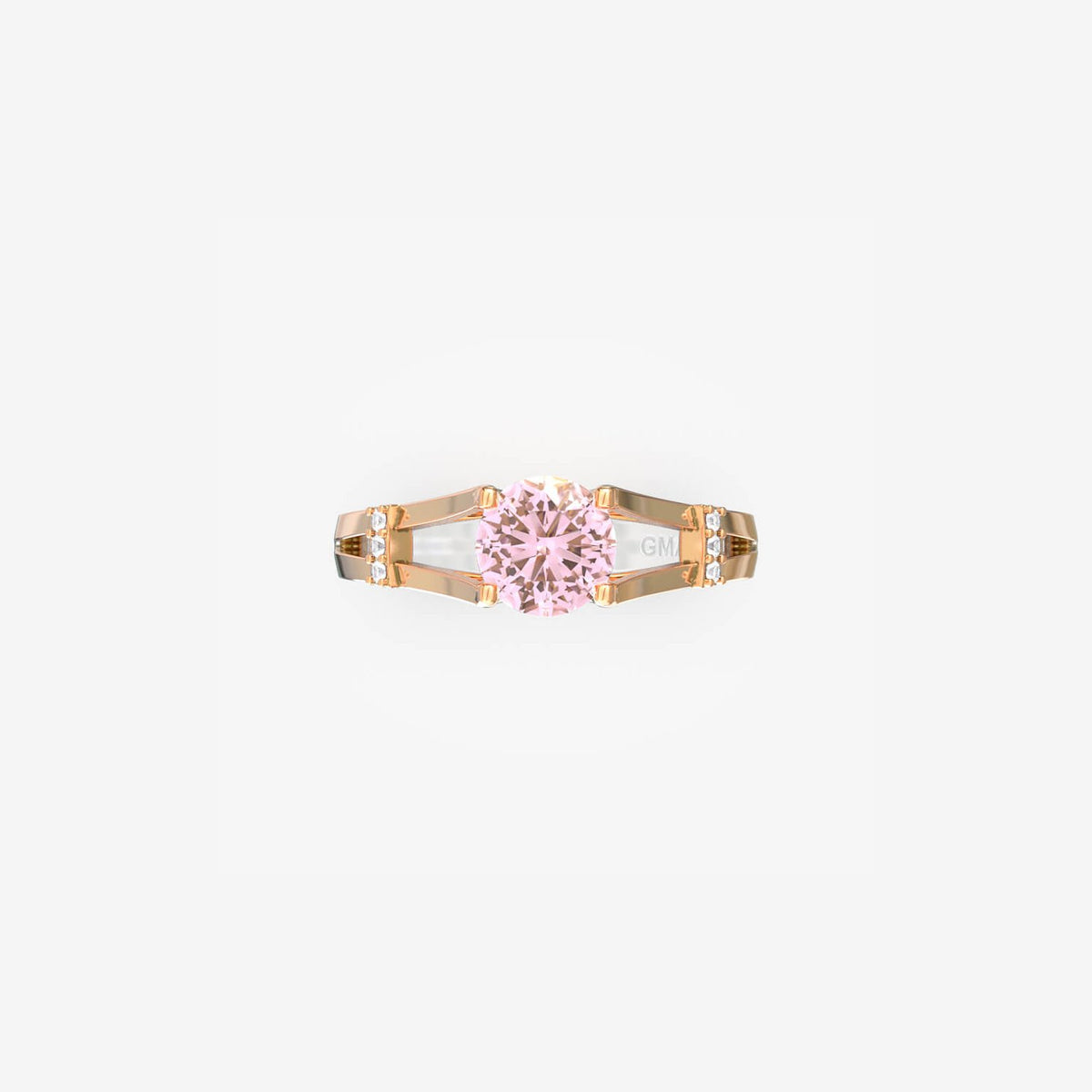 Forlovelsesring i 18 kt rosaguld med morganit, set forfra