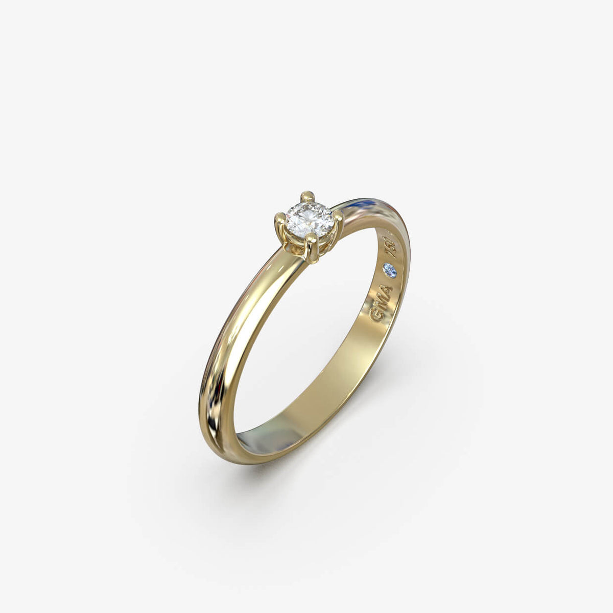 Forlovelsesring i 18 kt gult guld med naturlig diamant 0,10 ct., produktfoto
