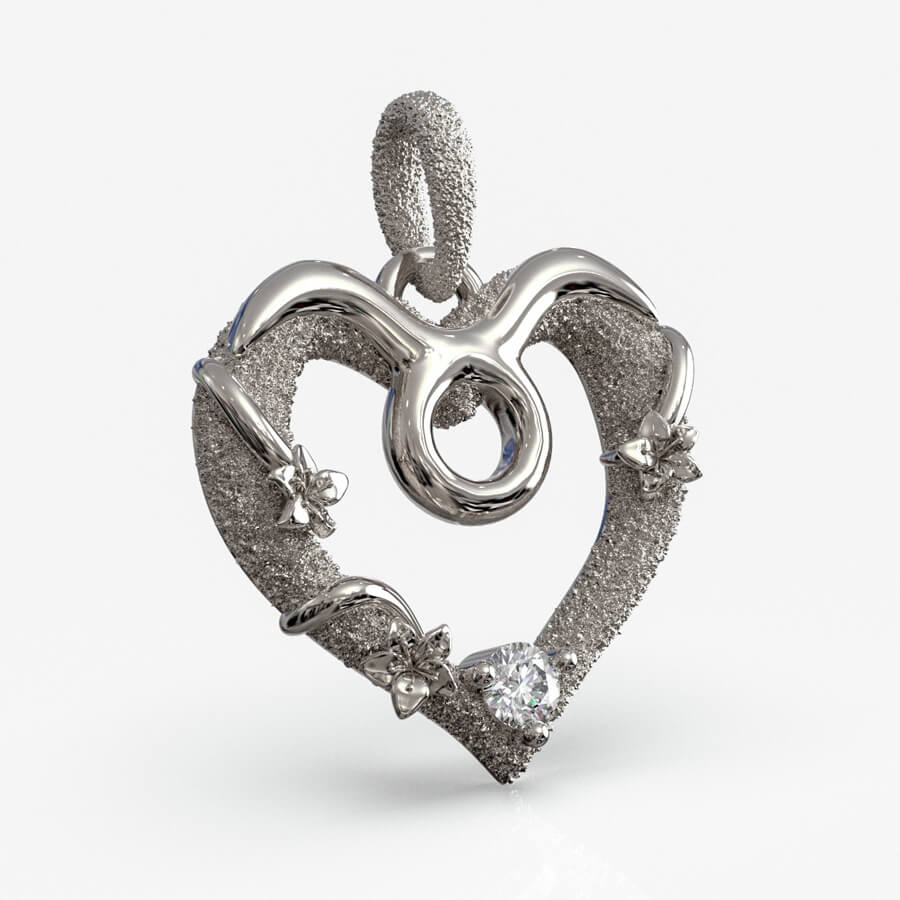 Tyren stjernetegnsvedhæng i 925 sterlingsølv med diamant, hjerteformet design, produktfoto